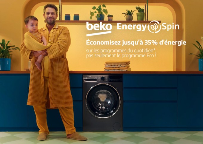 Beko en TV et digital avec Ariel pour promouvoir ses lave-linge EnergySpin